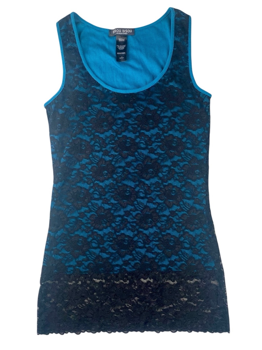 Bisou Bisou Lace Tank Y2K Whimsigoth Coquette Blue Black Floral Small